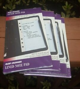 Lot of 4: Day Runner Lined Note Pad Refills #033-3/ 3 3/4&#034; x 6 3/4 Pages/ 6 Ring