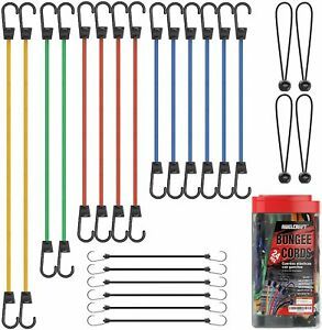 Heavy Duty Assortment Bungee Cords with Hooks 24pcs Heavy Duty Bungie Cord Set