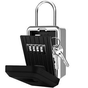 Outdoor Key Lock Box 4 Digits Code Key Safe Storage Box w/ IPX5 Waterproof Cover