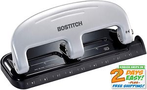 BOSTITCH inPRESS 20 Reduced Effort Three-Hole Punch, Silver, Black (2220)