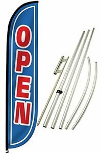 LookOurWay Open Feather Flag Complete Set with Pole and Ground Spike Blue/Red...