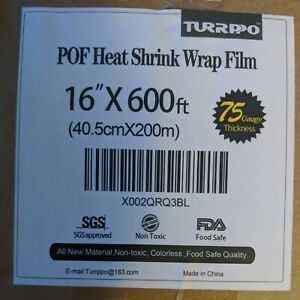 16&#034; x 600ft 75 Gauge POF Heat Shrink Wrap Film Turrppo FDA Non Toxic