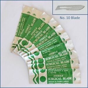 10pc Steel No. 10 Sealed Sterile Surgical Scalpel Blades for Handle #3, 5 Craft