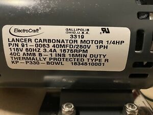 Lancer 91-0063 Carbonator Motor W/Lancer 86-0084 Water Pump 1/4HP 115V 1675RPM