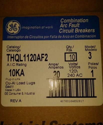 New case (10) thql1120af2 ge combination arc fault breaker 1 pole 20 amp 120v for sale