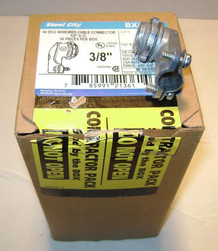 Box of 50 thomas &amp; betts 3/8&#034; 90 degree armored cable connectors for sale