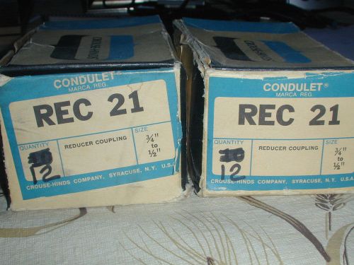 Lot ofcrouse-hinds condulet reducer couplings total of 25 rec 21 3/4&#034; to 1/2&#034;new for sale