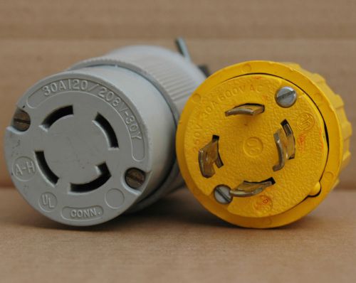 Male &amp; female plug 30 amp 120/208 volt twist three 3 phase set lot for sale