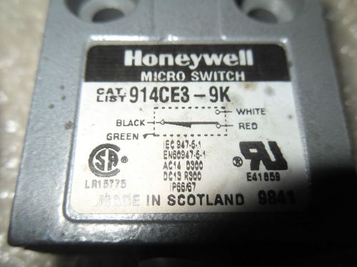 (RR15-1) 1 USED HONEYWELL MICRO SWITCH 914CE3-9K LIMIT SWITCH