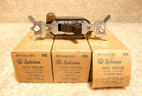 Lot of 3 Vintage NOS Hubbell Sphinx Mercury Flush Electric Switch Single Pole