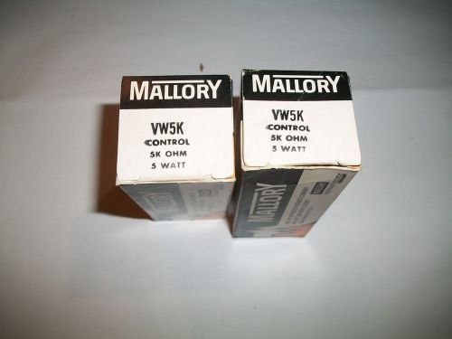 Mallory Potentiometer Mallory VW5K Control 5K Ohm 5 Watt NOS New in Box
