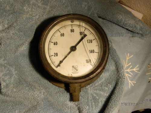 Ashcroft Antique pressure gauge 0-160 PSI  castiron patents inside cracked glass