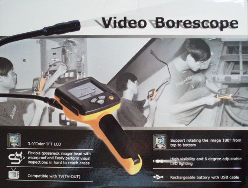 Bs-100 3&#034; lcd video gooseneck borescope 1m 3ft pal ntsc tv-out led lights new !! for sale
