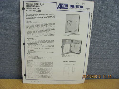 BRISTOL MODEL 502: A/D Recording Pneumatic Controller- Specification Sheet 18576