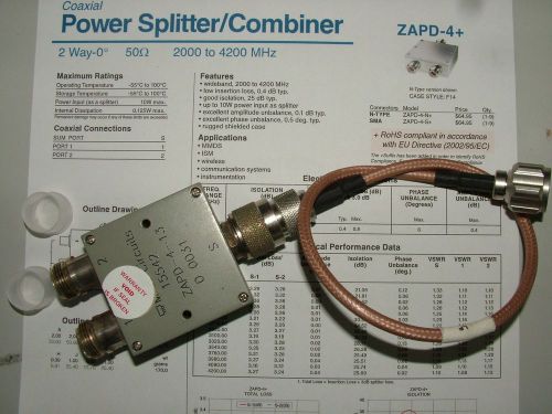 RF POWER SPLITTER DIVIDER N TYPE 2GHz - 4.2GHz ZAPD-4-13 10W WIDEBAND + CABLE