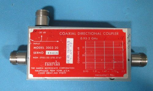 Narda 3002-20 type n coaxial directional coupler, 1.0 - 2.0 ghz, 20 db for sale