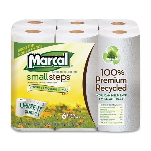 Marcal small steps recycled u-size-it roll paper towels  -6 rolls- white for sale