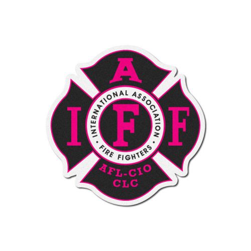 4&#034; iaff reflective firefighter sticker fire decals - black &amp; pink for sale