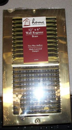 12&#034; x 6&#034; home impressions wall register - polished brass - multi louvered damper for sale