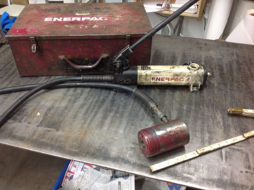 Enerpac eh-142 pump (need fill cap) &amp; h1211 hollow cylinder 12 ton w/case for sale
