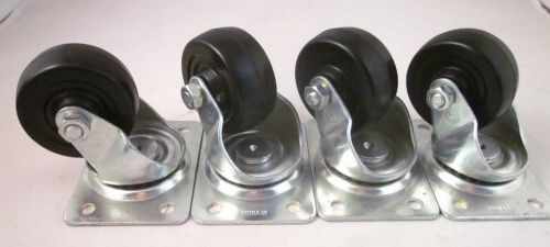 Set of 4 2-1/2&#034; X 1&#034; Black Rubber Swivel Casters, Plate Mounted ball bearing