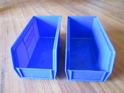(2) 10-7/8&#034;x5-1/2&#034;x5&#034; plastic storage stacking stack bin plastibin akrobin blue for sale