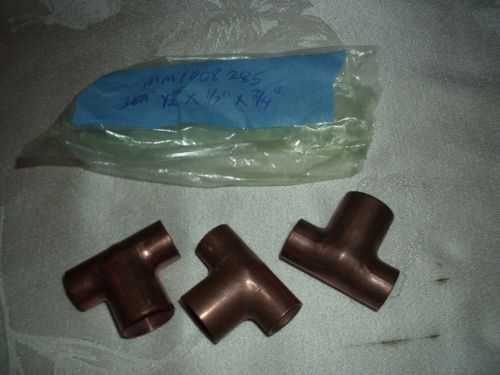 (3) nibco copper tees 1/2 x 1/2 x 3/4&#034; #611. non-threaded for sale