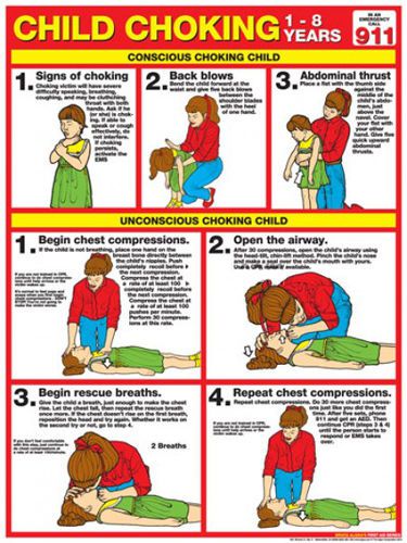 Child CHOKING FIRST AID Instructional Wall Chart Poster (ARC-AHA Guidelines)