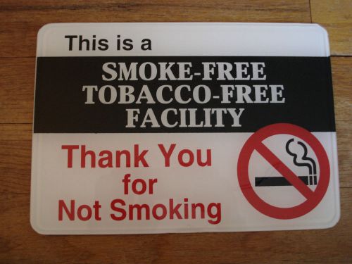 No smoking - smoke &amp; tobacco free facility - self-adhesive sign - 10 x 7 in for sale