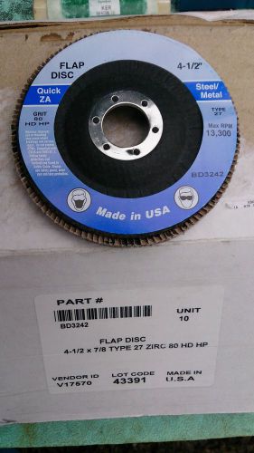 (10) 4-1/2&#034; x 7/8&#034; jumbo grinding wheel flap disc 80 grit type 27 for sale