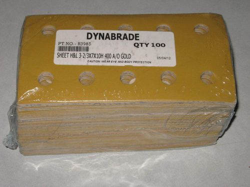 Dynabrade a/o gold, h&amp;l 3-2/3&#034; x 7&#034; 10 hole sheets-qty 100-400 grit-pn r3985 for sale