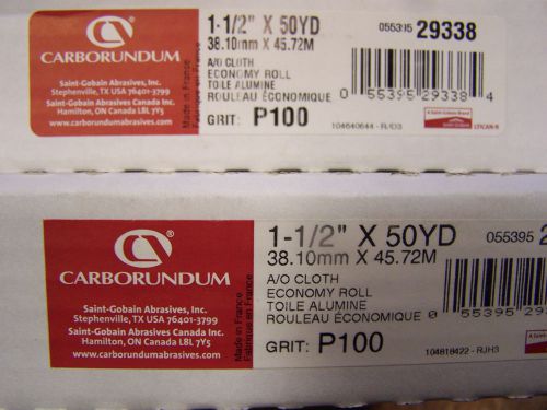 2 boxes Carborundum 1-1/2&#034; X 50 YD A/O cloth P100 grit NEW 29338