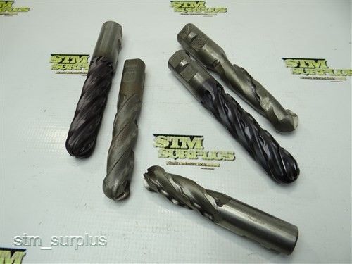 Nice lot of 5 hss weldon ball nose single end mills 7/8&#034; to 1&#034; for sale