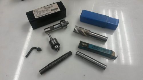 Assortment of machine tools, endmill, radius cutter, jacobs chuck, chuck arbors for sale