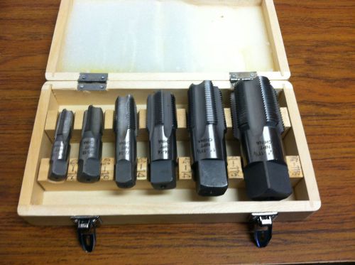 6 piece npt taper pipe tap set 1/4&#034; thru 1 1/4&#034; with wood box for sale