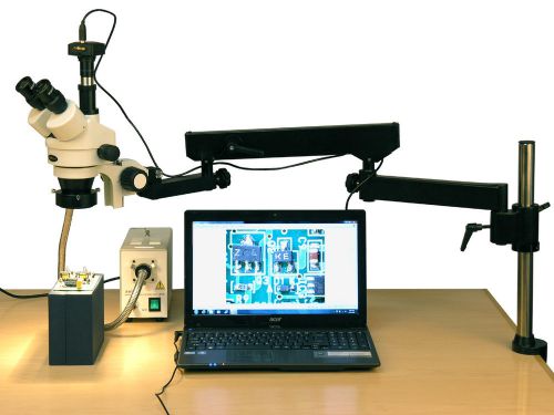 3.5x-180x fiber ring articulating zoom stereo microscope + 10mp digital camera for sale
