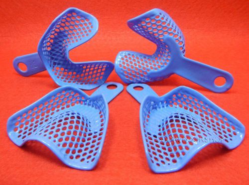 5 Pairs Middle Size Blue Dental Plastic-Steel Impression Trays Autoclavable