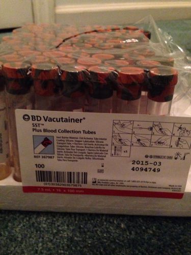 Bd vacutainer sst blood collection tubes 7.5 ml tiger top exp 03/15 box of 66 for sale