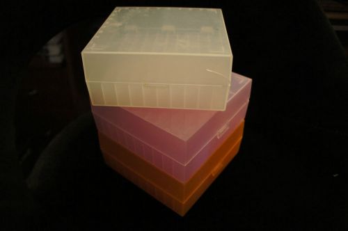 vial test tube storage boxes set of 3 Clear, Orange and Pink 100 sections