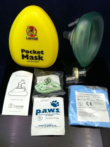 LAERDAL POCKET MASK Oxygen Version Case Valve Gloves Wipe Headband Instructions