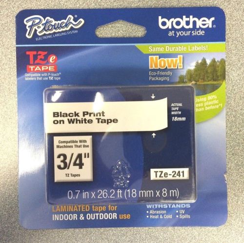 Brother P-Touch Tape TZ-241 Tape  Black Print on White Tape 18mmx8m