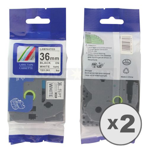 2pk white on black tape label for brother p-touch tz tze 261 36mm 1 1/2&#034; 26.2ft for sale
