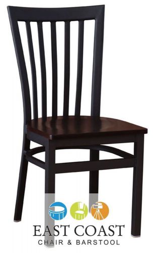 New Gladiator Full Vertical Back Metal Restaurant Chair with Walnut Wood Seat