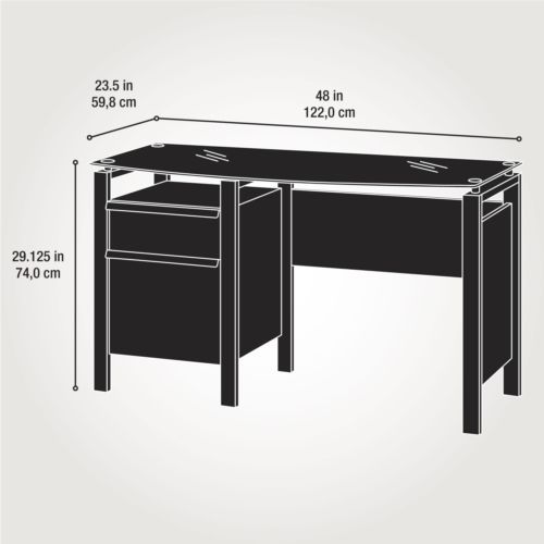 Sauder lake point glass top and metal desk 408945, black 29&#034;h x 48&#034;w x 23-1/2&#034;d for sale