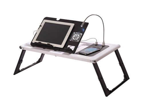 Portable laptop desk with power bank and led light for sale