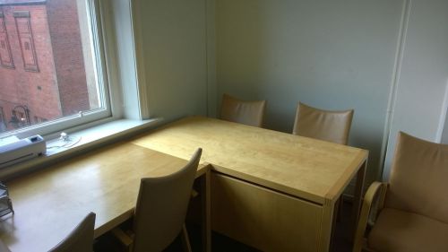 SOLID WOOD BOARDROOM / CONFERENCE TABLE 3m x 1.5m &amp; 12 LEATHER ARMCHAIRS