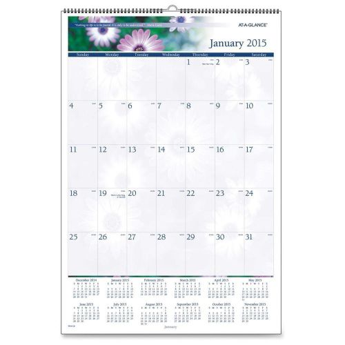 AT-A-GLANCE® Floral Wall Calendar, 15 1/2 x 22 3/4, Floral, 2015
