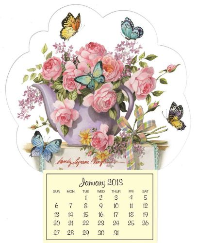 WalterDrake Teapot with Butterflies Mini Magnetic Calendar, Multi 