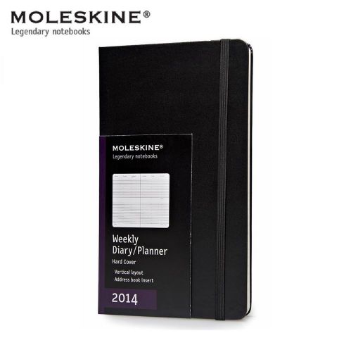 Moleskine 2014 weekly diary planner vertical black hard cover pocket 9cm x 14cm for sale