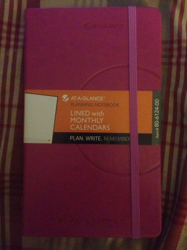 AT-A-GLANCE 80-6124-00 Planning Notebook Lined w/ Calendars Raspberry 30X1
